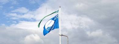 Blauwe vlag plus groene wimpel